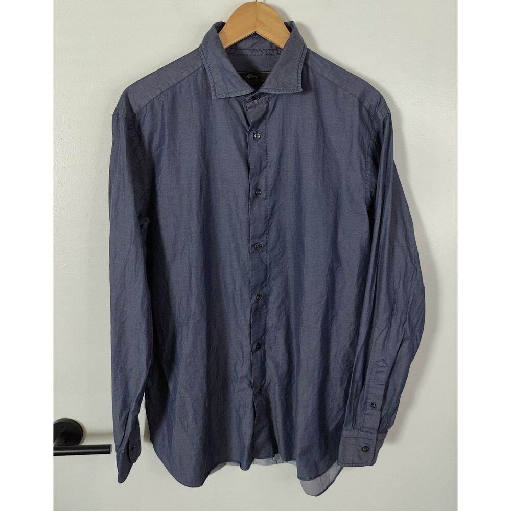 Brioni Dress Shirt Mens Size IV (Medium) Blue Made in Italy Luxury